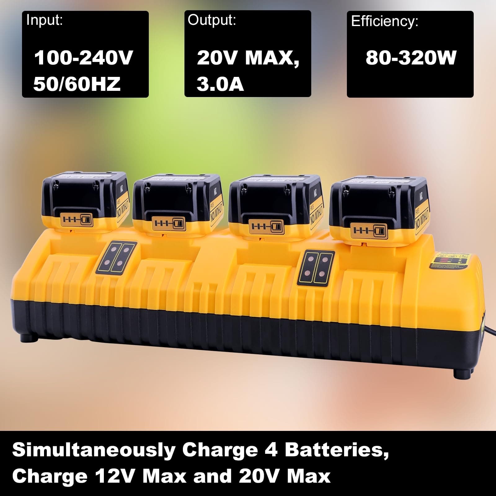 4-Ports Rapid Charger Replacement for Dewalt 12V 20V Max DCB104 Battery Charger - Thumbnail 7
