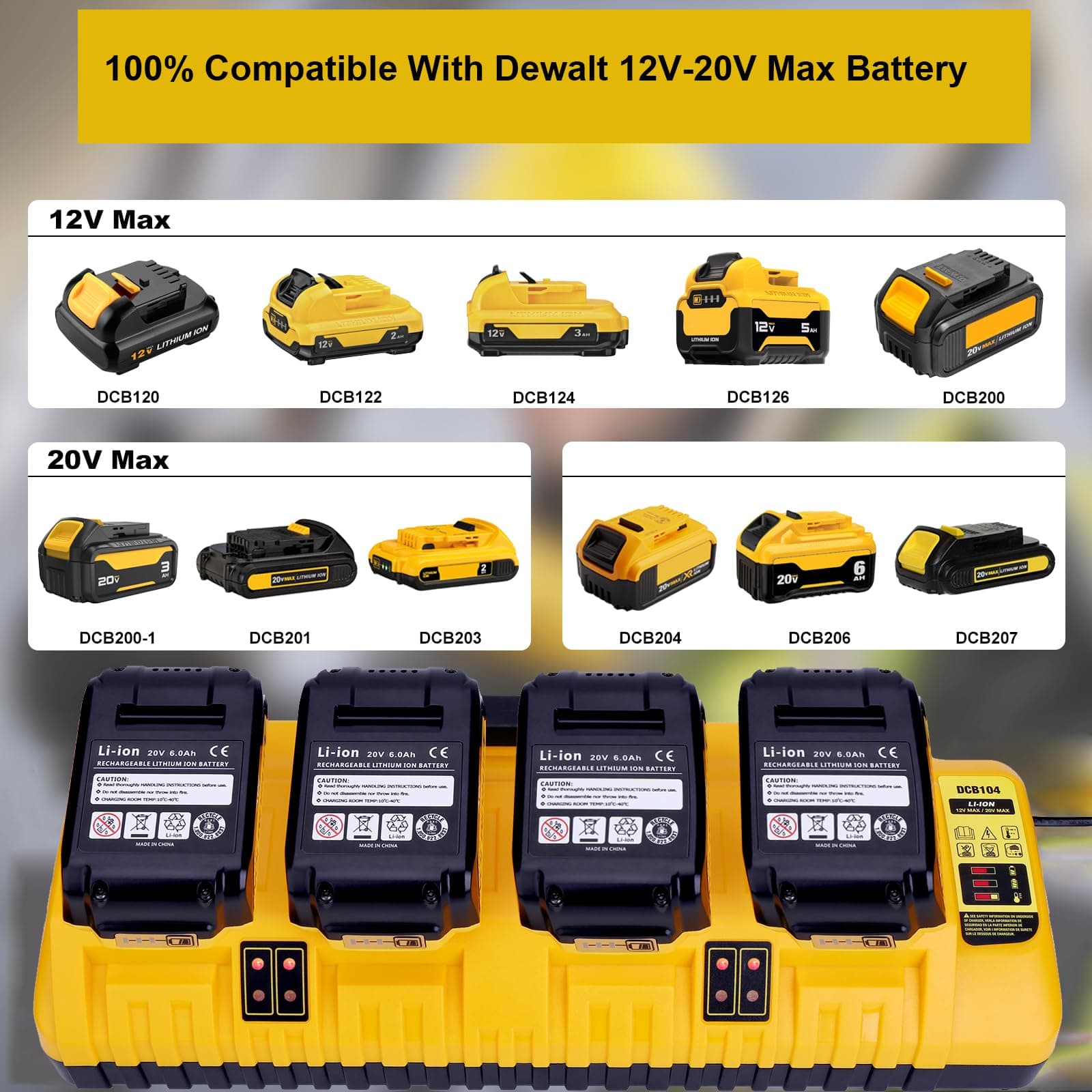4-Ports Rapid Charger Replacement for Dewalt 12V 20V Max DCB104 Battery Charger - Thumbnail 2