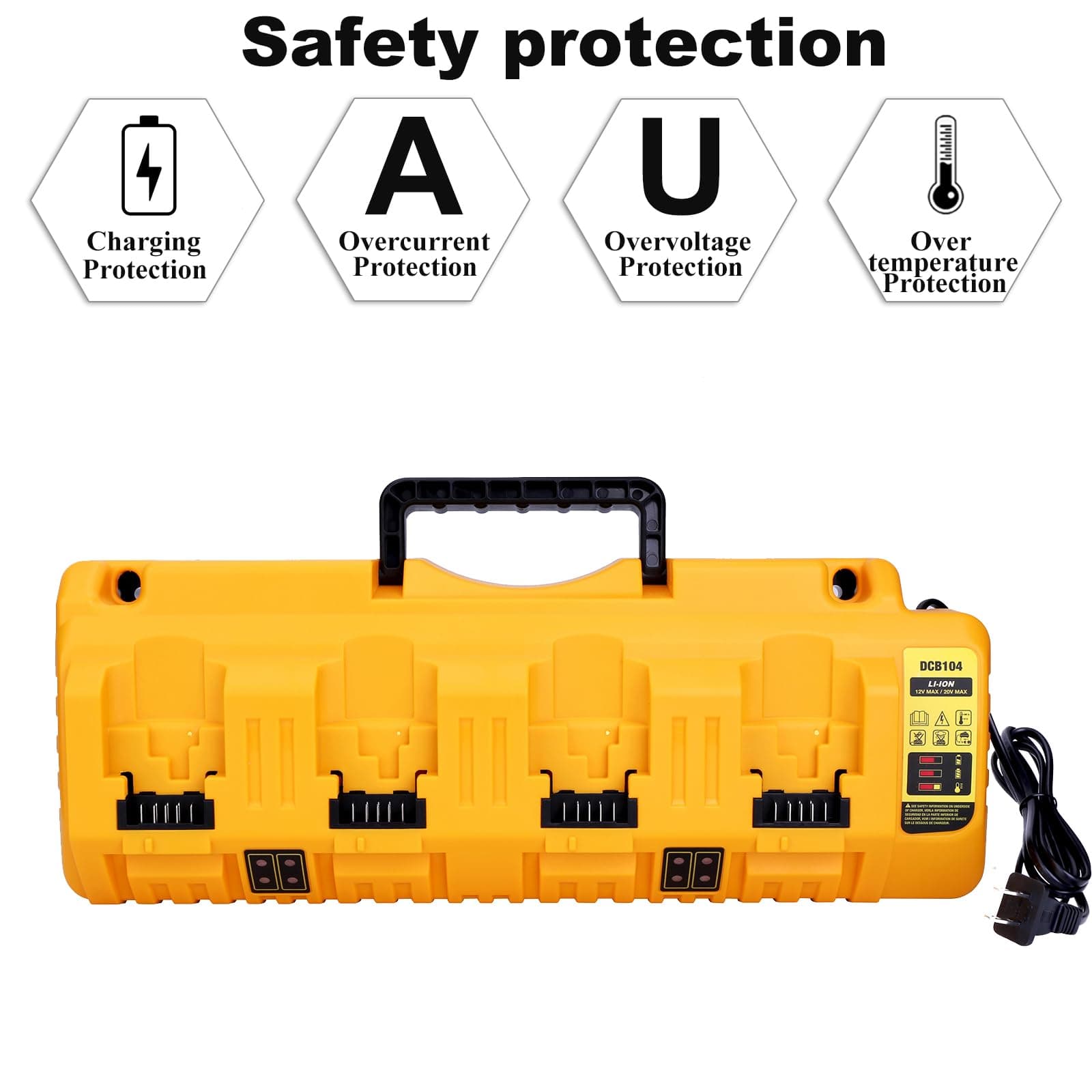 4-Ports Rapid Charger Replacement for Dewalt 12V 20V Max DCB104 Battery Charger - Thumbnail 6