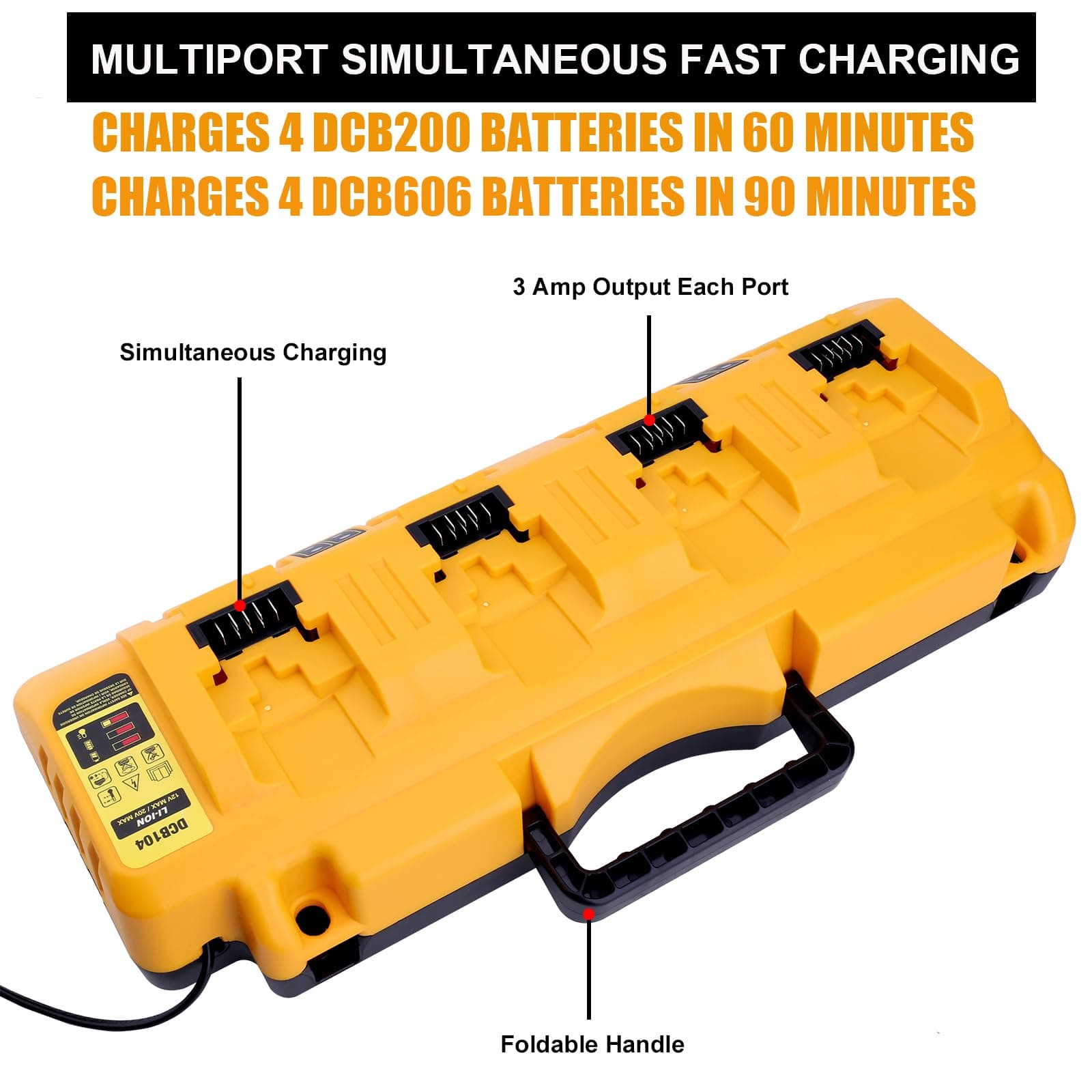 4-Ports Rapid Charger Replacement for Dewalt 12V 20V Max DCB104 Battery Charger - Thumbnail 5