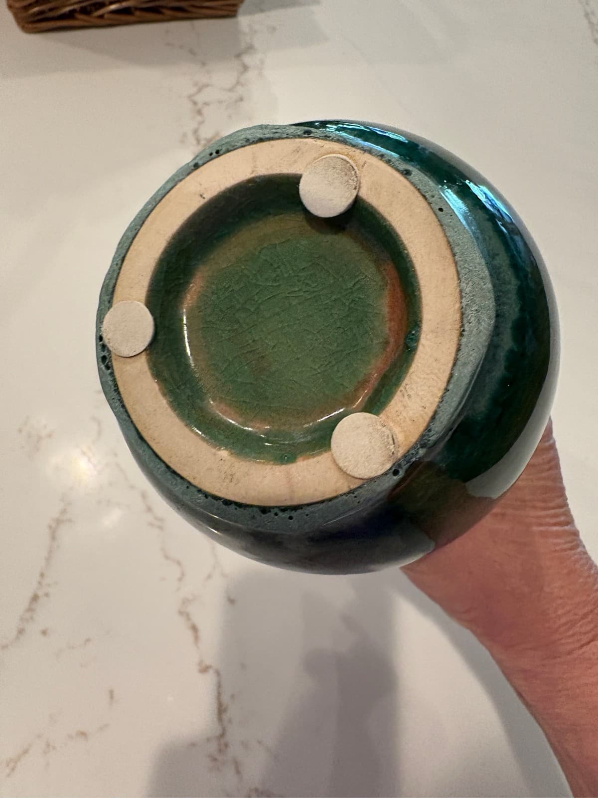 MCM Blue Green Drip Glaze Ceramic Bud Vase Studio Art Pottery - Thumbnail 3