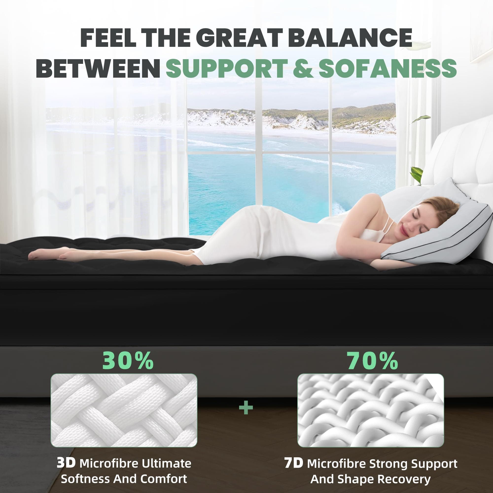 BDEUS King Mattress Pad Topper 21" Deep Pocket 1450GSM Four Leaf Clover Black - Thumbnail 4