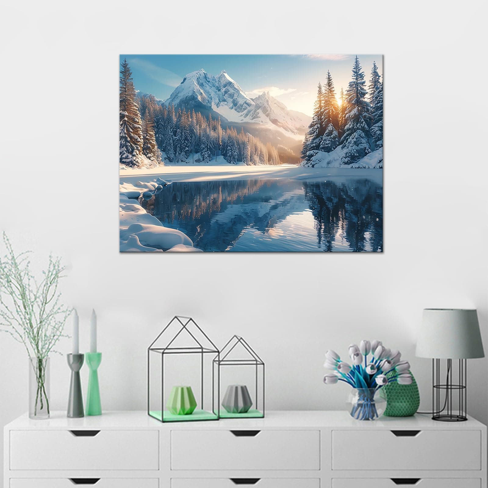 Mountain Landscape Canvas Wall Art 24''Wx18''H Framed Ready to Hang Living Room - Thumbnail 2