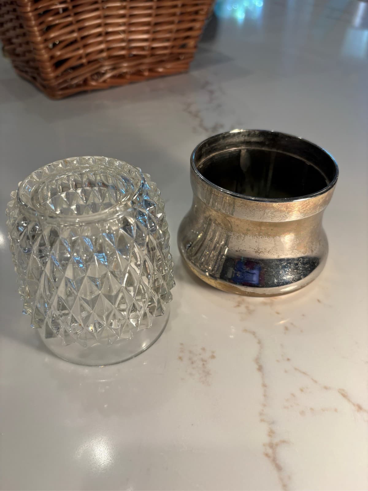 Dine-Aglow Crome and Diamond Cut Glass fairy Lamp Fuel Candle Holder - Thumbnail 3