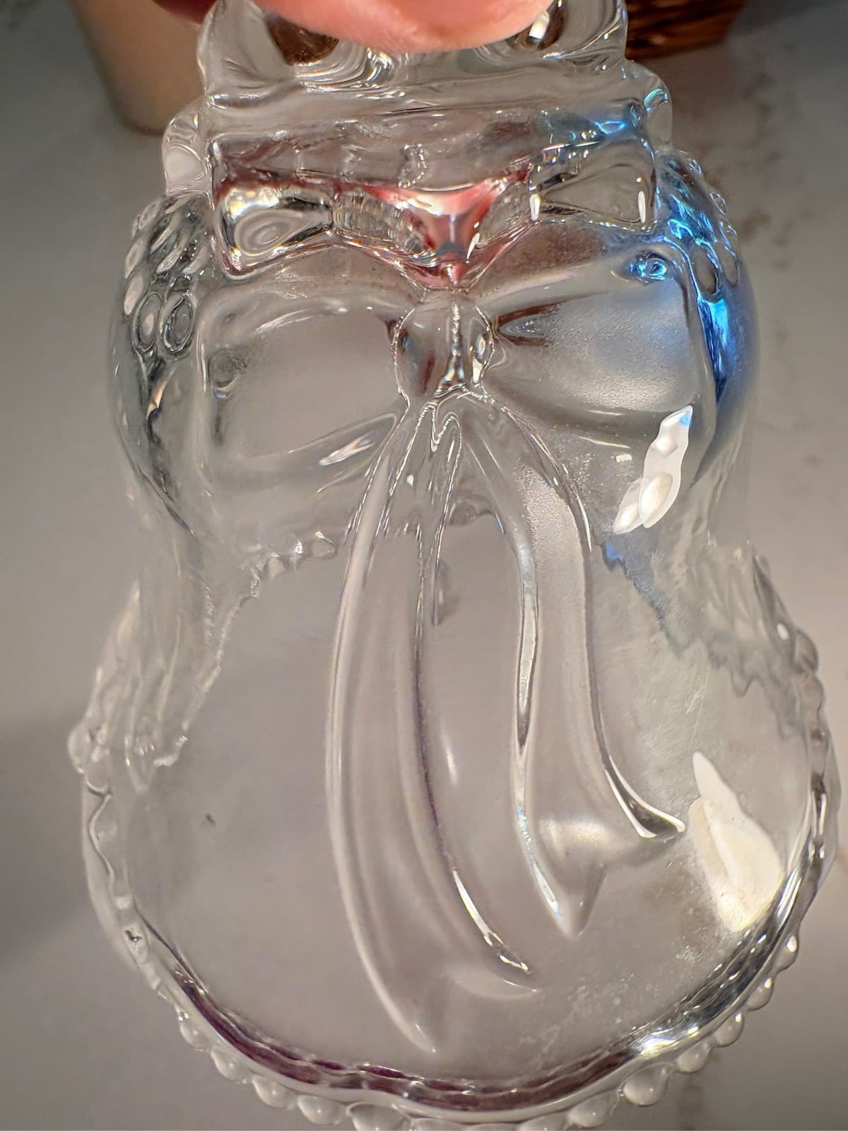 Mikasa Crystal Christmas Bell Ornament Frosted Bow Beaded Edge - Thumbnail 3