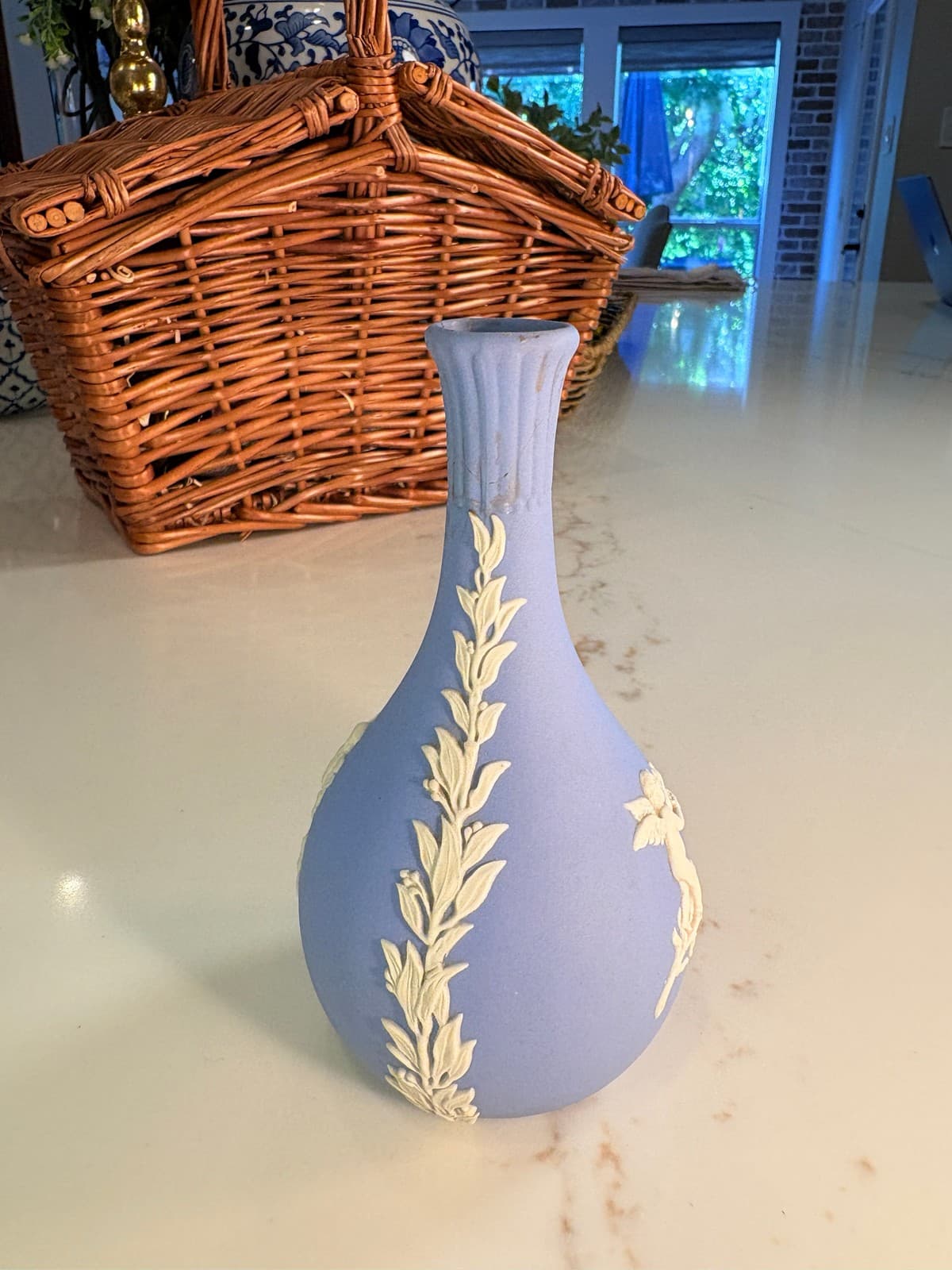 Wedgwood Blue Jasperware Bud Vase Cherub Cupid 5 Inch England