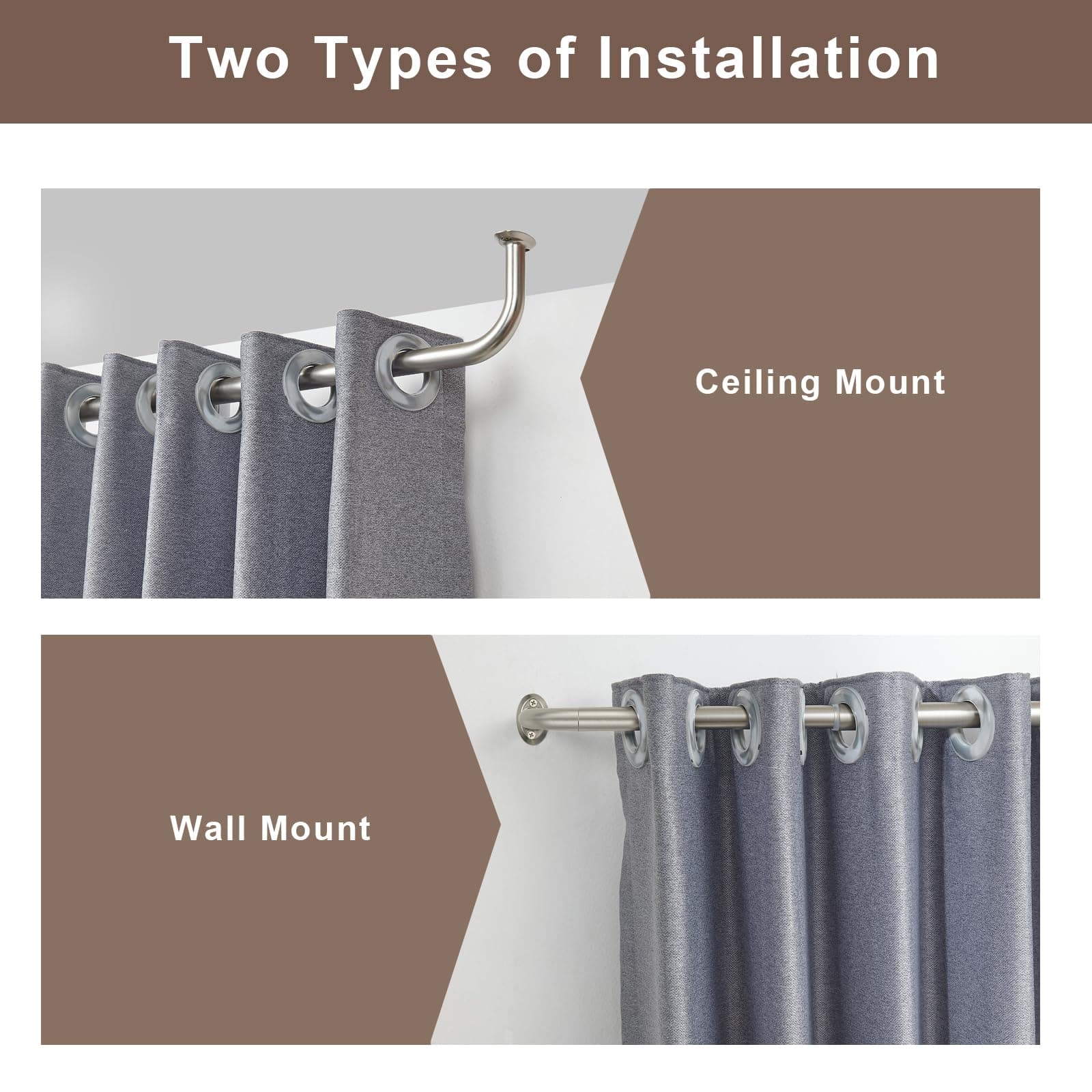 2 Pack 1" Wrap Around Curtain Rods 28-56" Splicing Adjustable Satin Nickel - Thumbnail 3