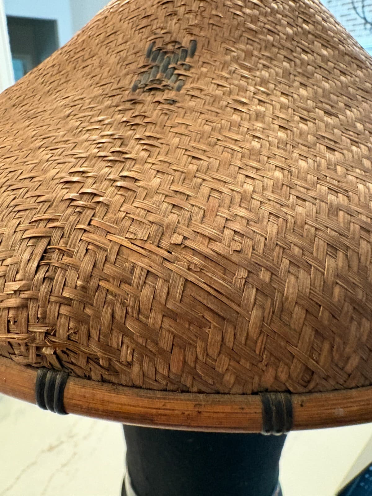 Vintage Handwoven Bamboo Field Hat Asian Folk Art Primitive Wall Decor Boho - Thumbnail 3