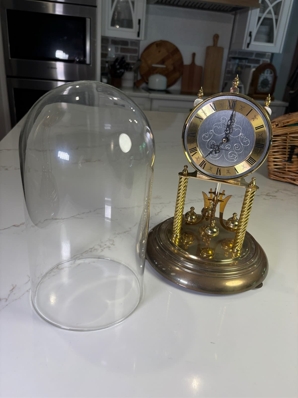 Vintage German "400 Day Anniversary" Torsion Clock Brass Glass Dome Mantel - Thumbnail 3