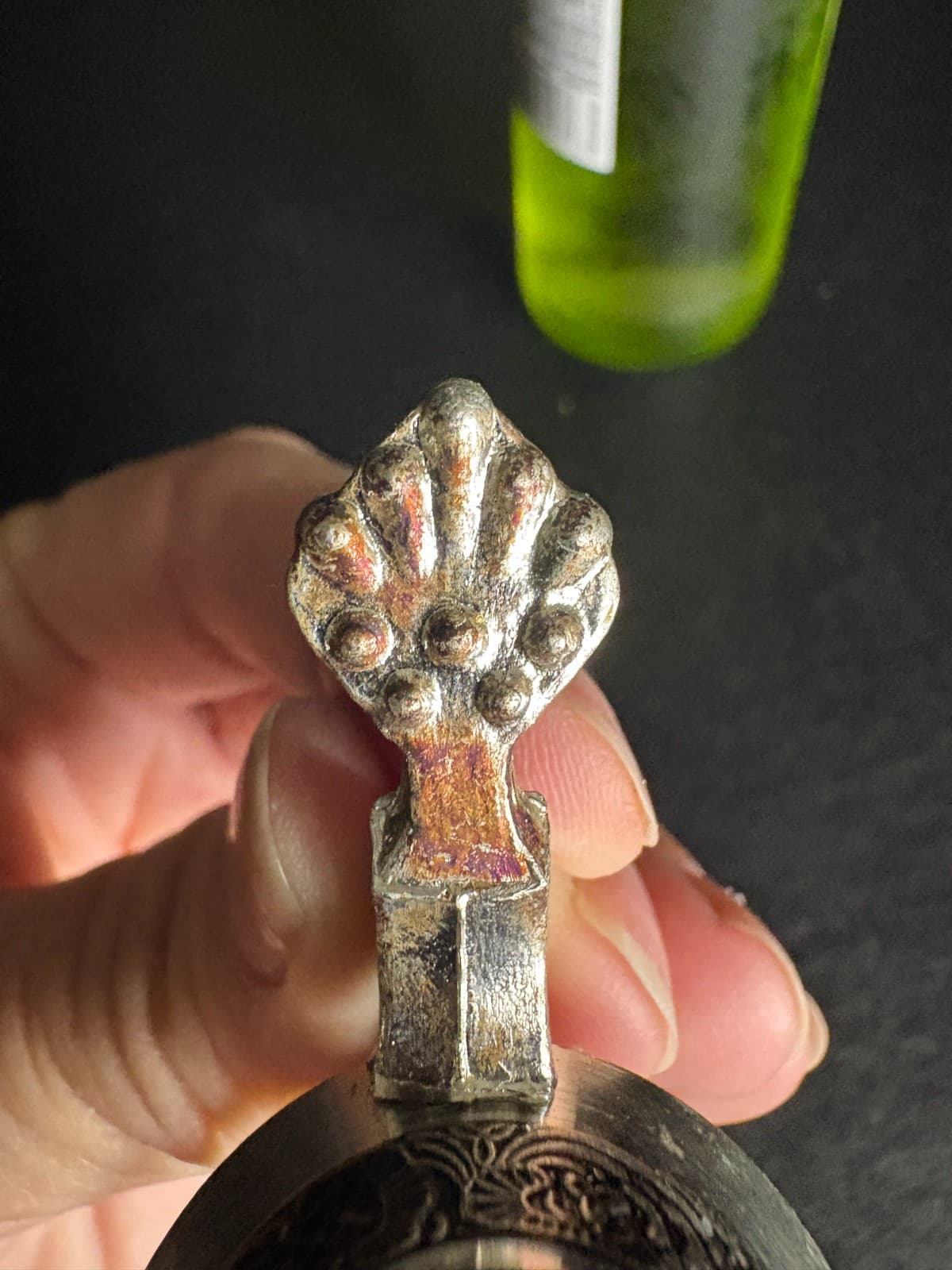 Pair German Pewter Wine Bottle Stoppers Hinged Flip Top Barware Made Germany - Thumbnail 6