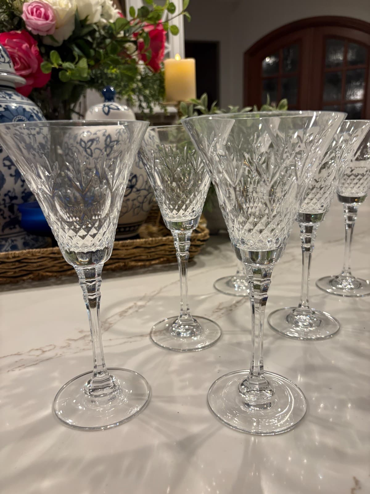 (6) Mikasa Regent Crystal Wine Glass Goblet Stemware Cut Criss-Cross Ovals - Thumbnail 4