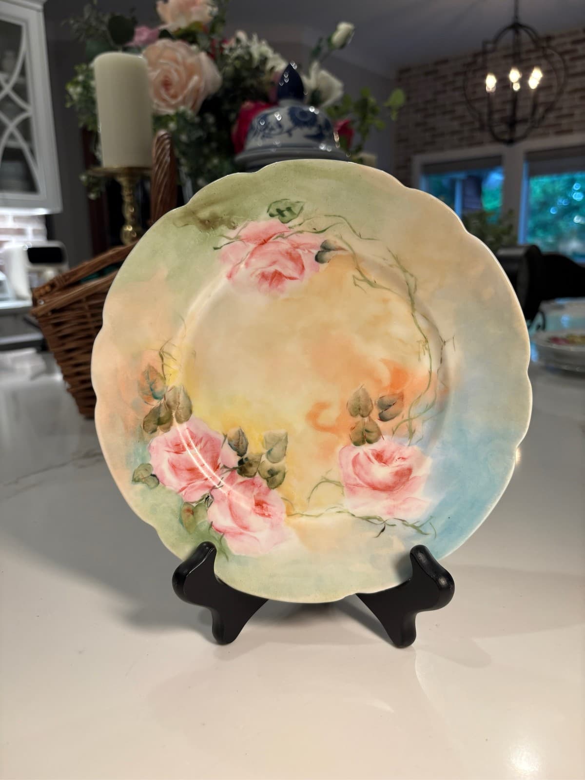 Carl Tielsch (C.T.) Germany Hand Painted Pink Roses Scalloped Cabinet Plate
