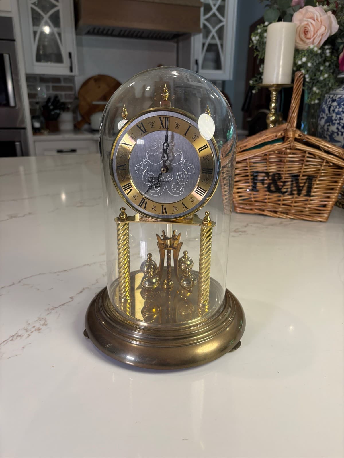 Vintage German "400 Day Anniversary" Torsion Clock Brass Glass Dome Mantel