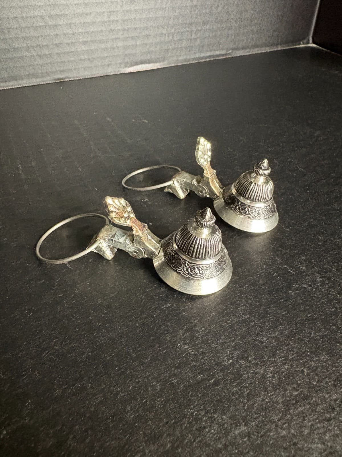 Pair German Pewter Wine Bottle Stoppers Hinged Flip Top Barware Made Germany - Thumbnail 2