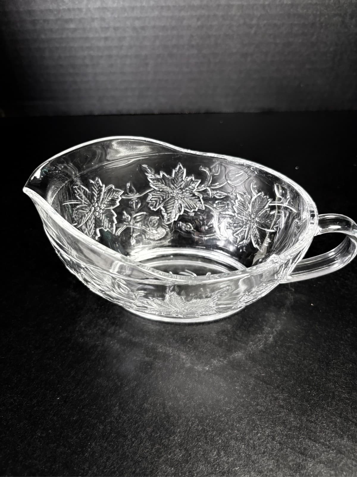 Princess House Fantasia Crystal Gravy Boat Pressed Glass Poinsettia - Thumbnail 3