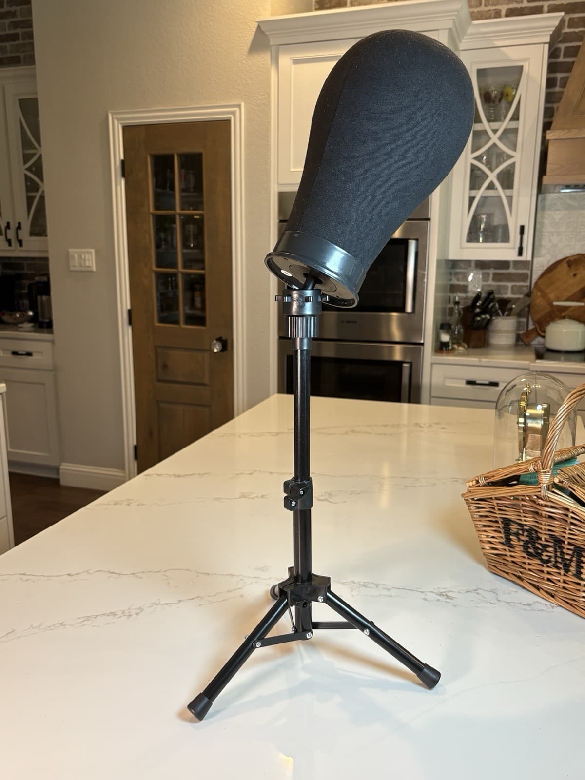 Black Canvas Wig Head Mannequin with Adjustable Tripod Display Stand - Thumbnail 2