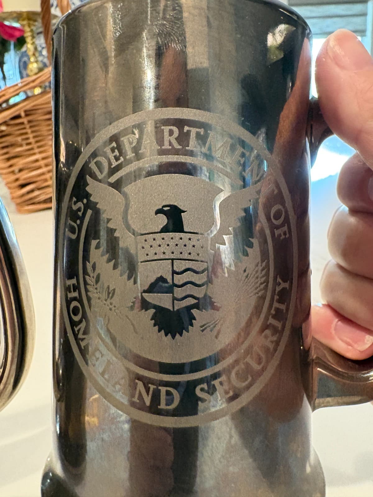 2 U.S. Customs Service & Department of Homeland Security Etched Glass Beer Mugs - Thumbnail 2