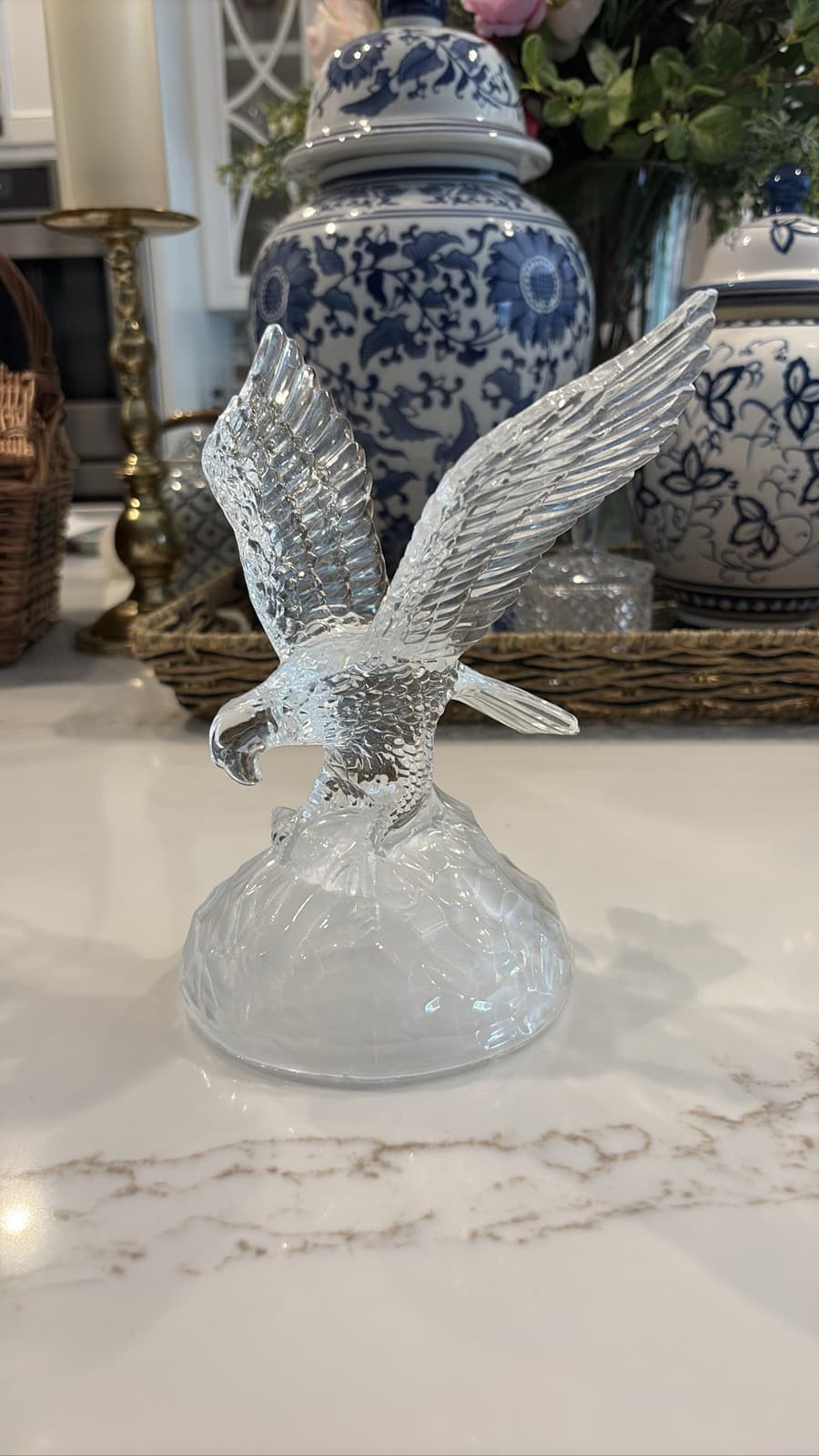 Cristal D'Arques Lead Crystal Bald Eagle Figurine with Fish France 8" high