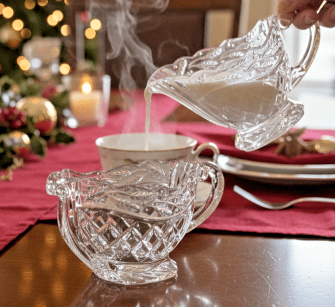 Elegant Gorham Crystal "Holiday Traditions" Sleigh Creamer and Sugar Christmas