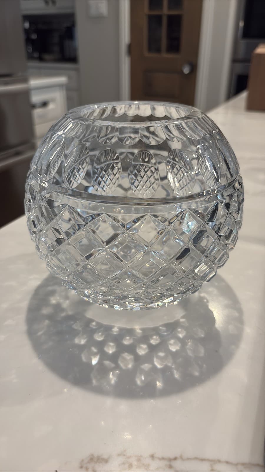 Heavy Cut Crystal Rose Bowl Vase Diamond and Oval Pattern Globe