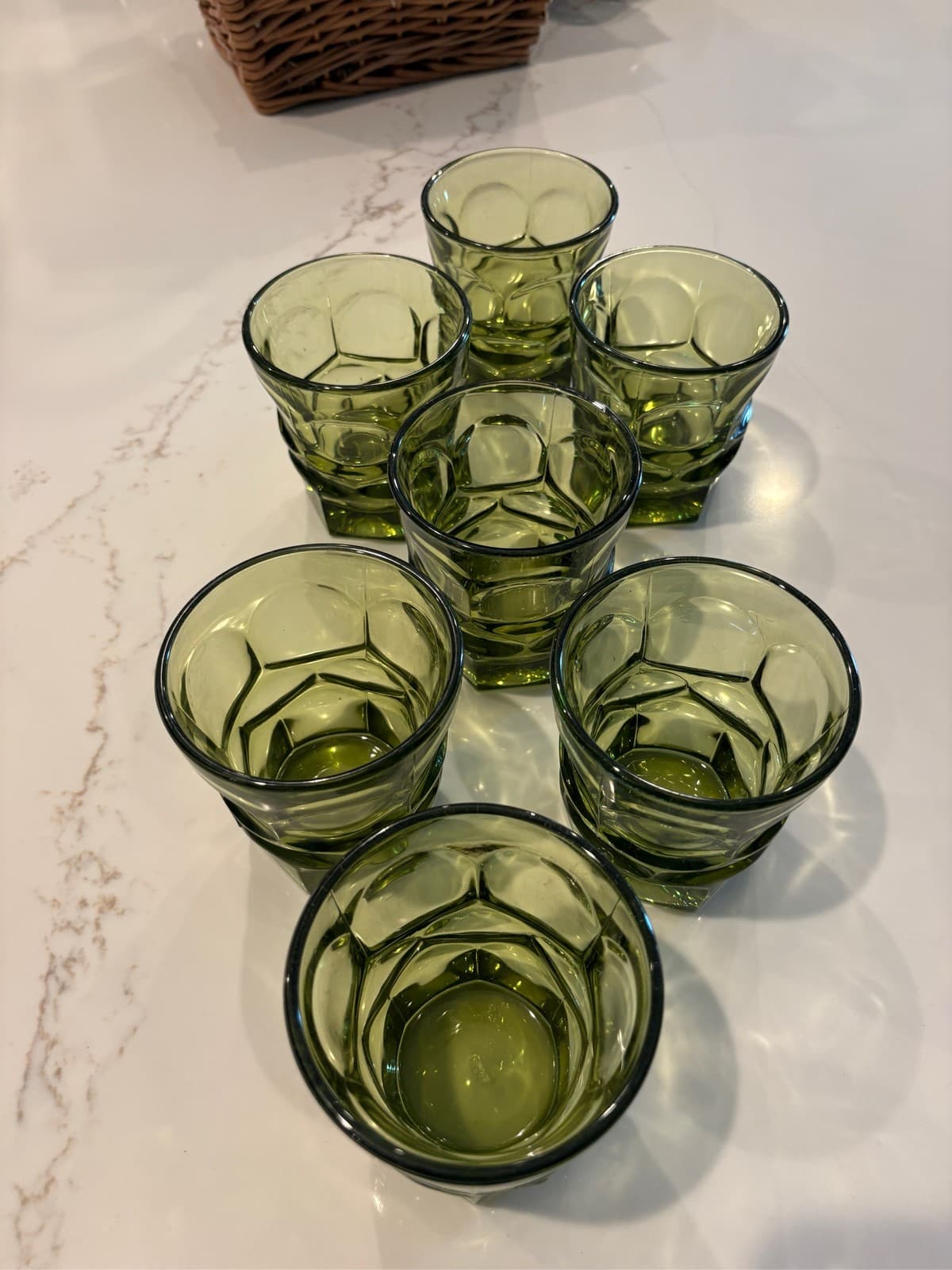 Set of 7 Fostoria Argus Green Flat Tumbler Glasses Henry Ford Museum Collection