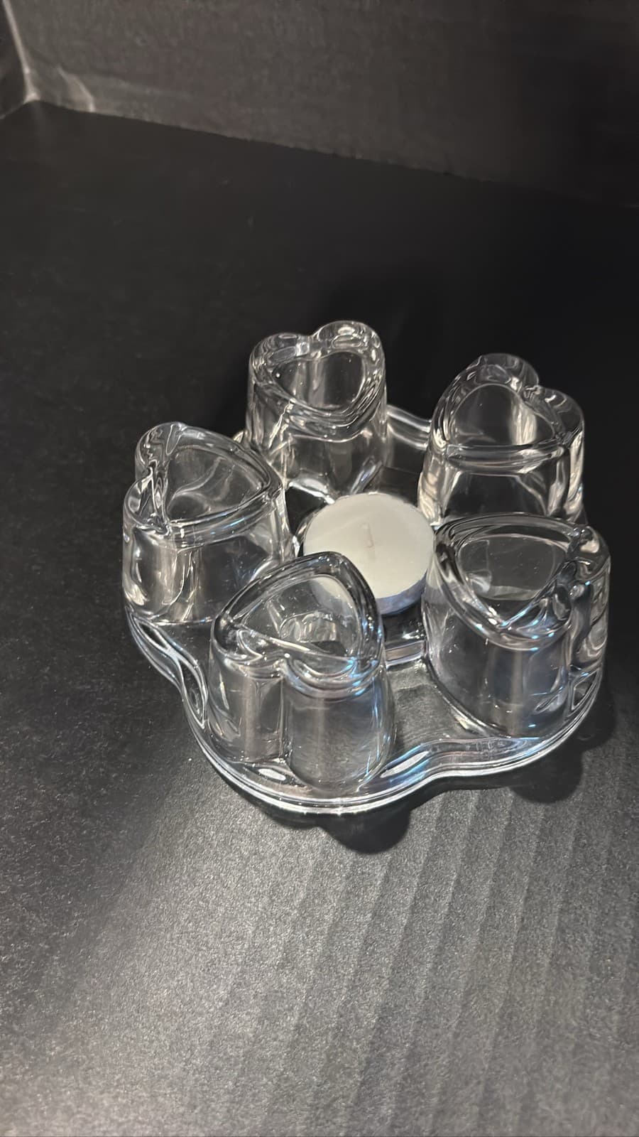 Clear Glass Teapot Warmer Stand Heart Shaped Pillar Candle Holder - Thumbnail 3