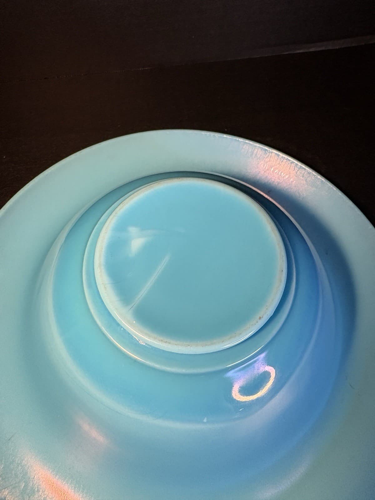 NORTHWOOD STRETCH GLASS BLUE ROLLED RIM BOWL VINTAGE 11.25” - Thumbnail 6