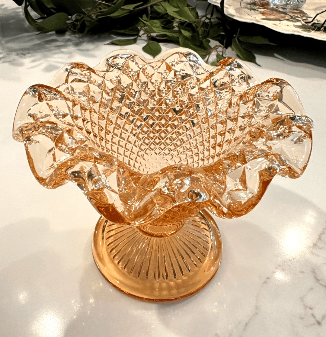 Westmoreland Amber Hobnail Glass Candy Dish Footed Bowl Vintage Collectible