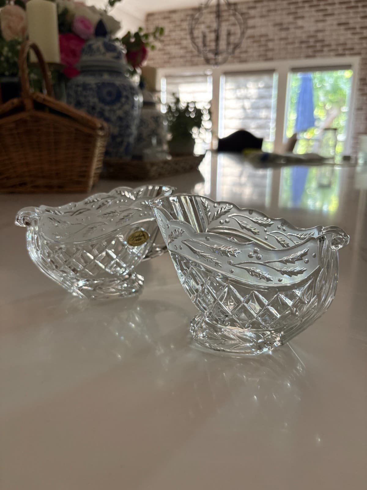 Elegant Gorham Crystal "Holiday Traditions" Sleigh Creamer and Sugar Christmas - Thumbnail 6