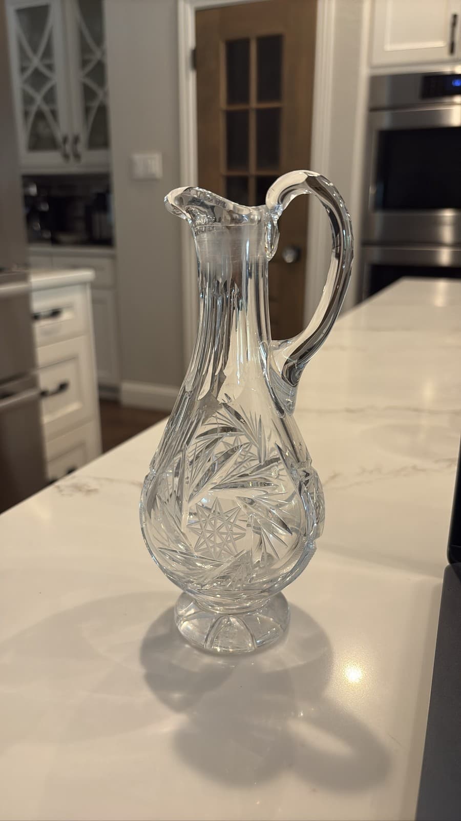 American Brilliant Cut Glass Crystal Ewer Pitcher Pinwheel Star
