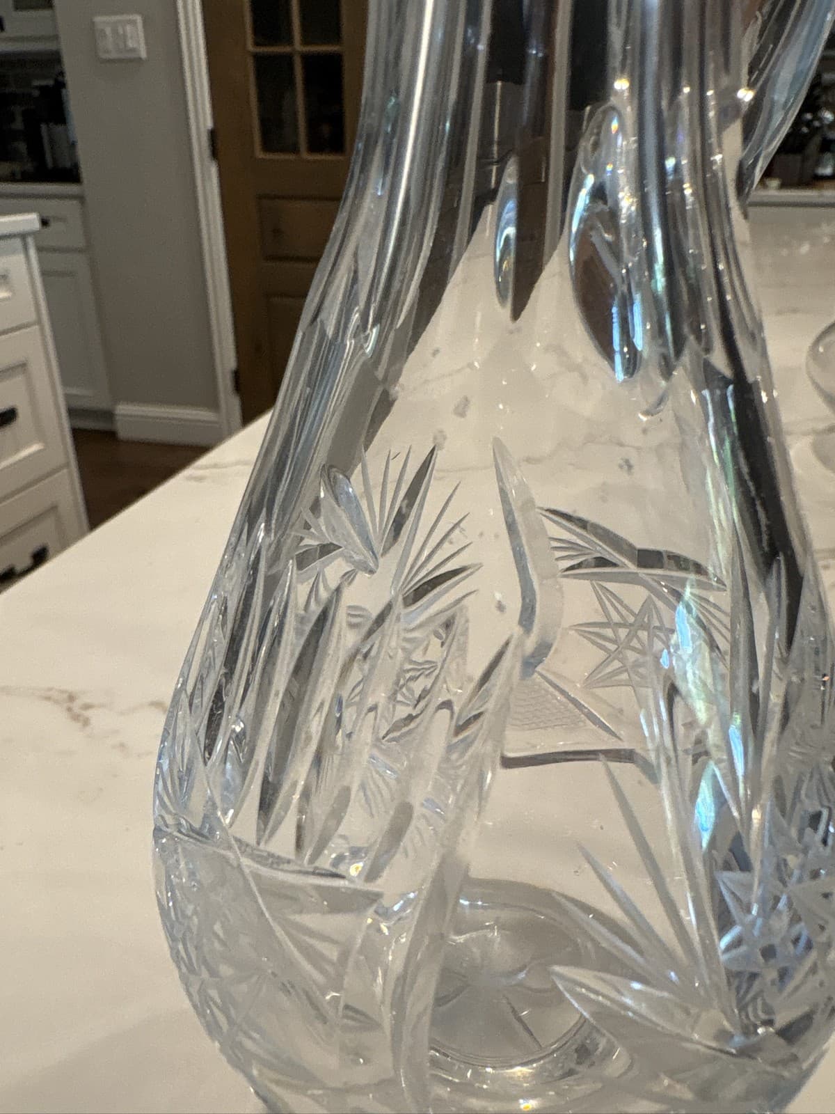 American Brilliant Cut Glass Crystal Ewer Pitcher Pinwheel Star - Thumbnail 4