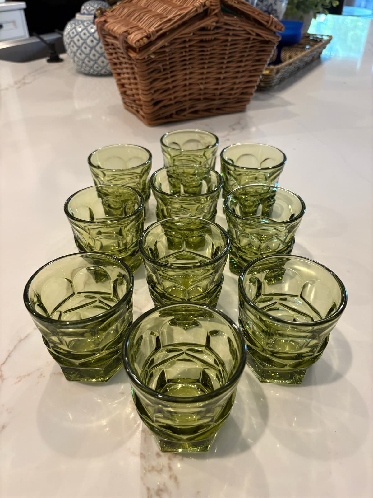 Set of 10 Fostoria Argus Green 3" Old Fashioned small Juice Tumblers HFM Glass - Thumbnail 2