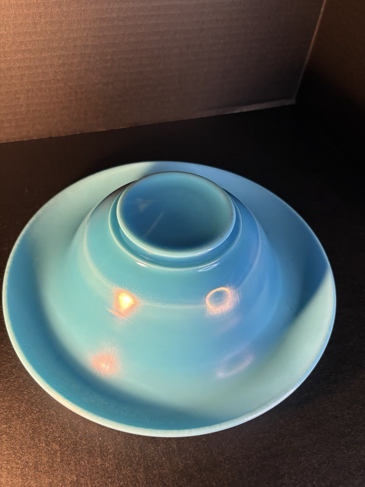 NORTHWOOD STRETCH GLASS BLUE ROLLED RIM BOWL VINTAGE 11.25” - Thumbnail 5