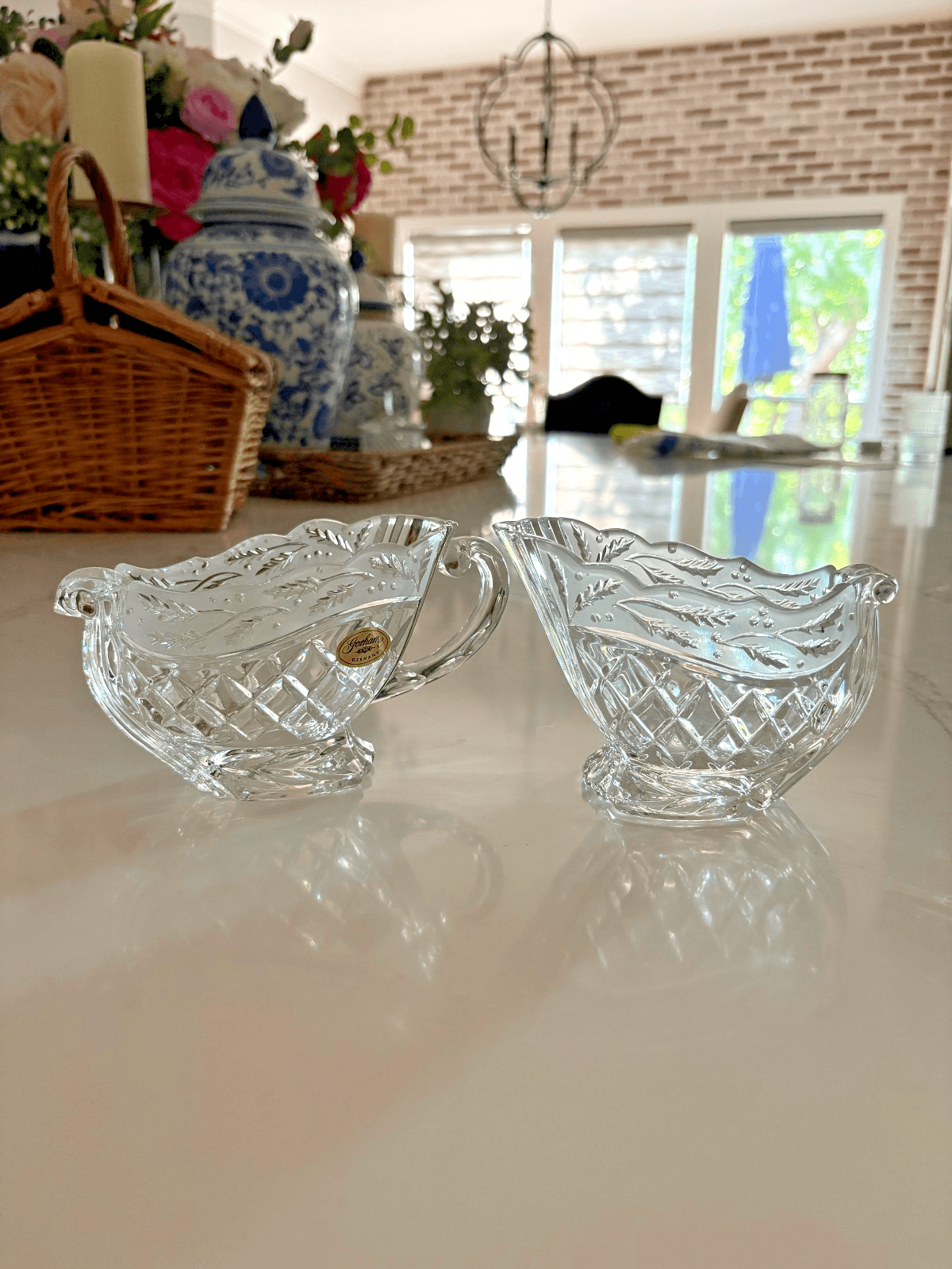 Elegant Gorham Crystal "Holiday Traditions" Sleigh Creamer and Sugar Christmas - Thumbnail 3