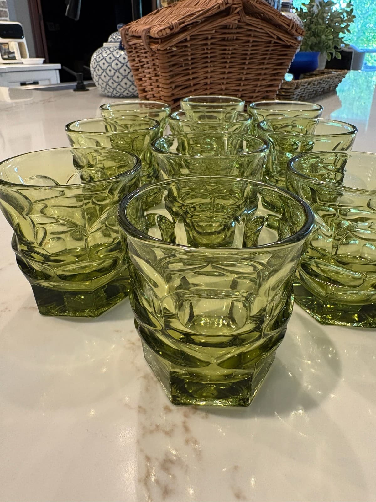 Set of 10 Fostoria Argus Green 3" Old Fashioned small Juice Tumblers HFM Glass - Thumbnail 4