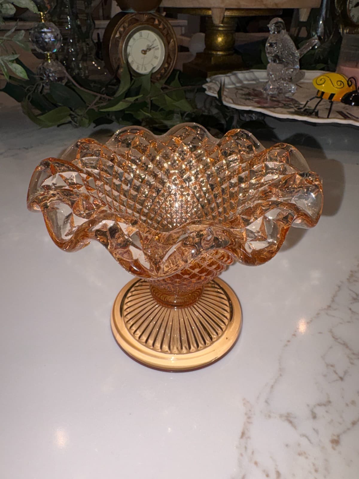 Westmoreland Amber Hobnail Glass Candy Dish Footed Bowl Vintage Collectible - Thumbnail 5