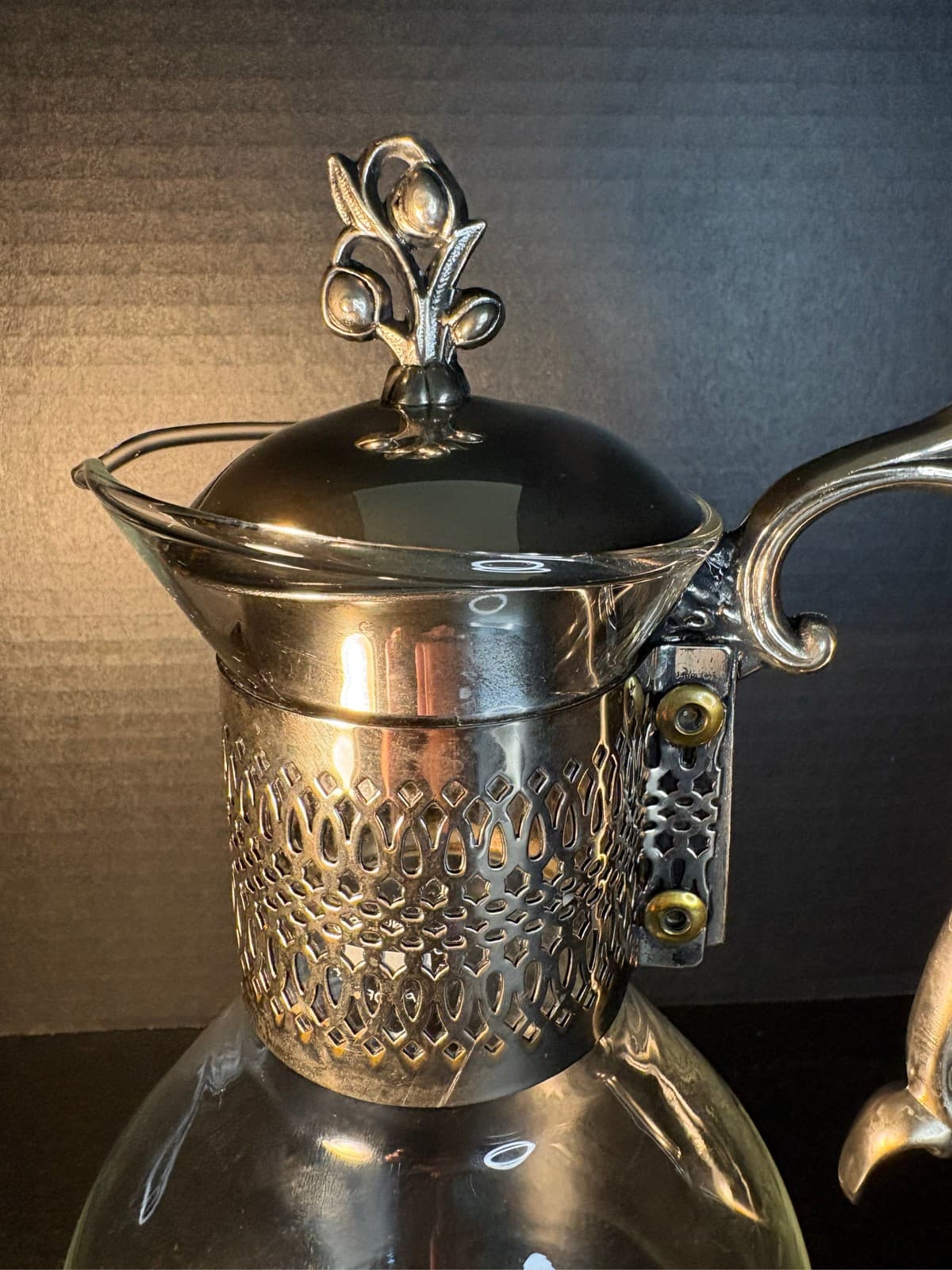 Silver Plated and Glass Claret Decanter Pitcher Carafe with Lid - Thumbnail 3