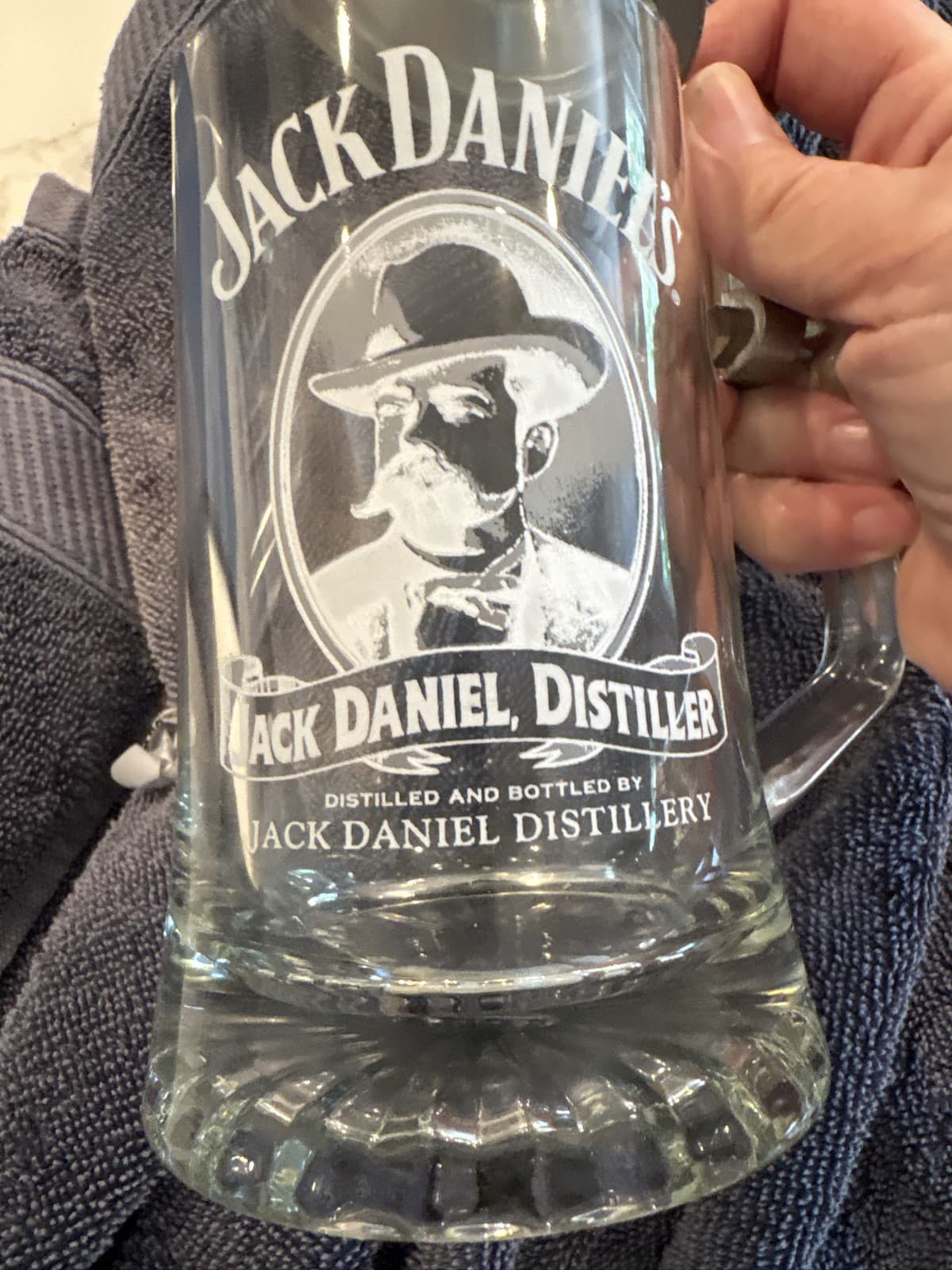 Jack Daniel's Clear Glass Beer Stein with Pewter Lid and Shot Glass - Thumbnail 4