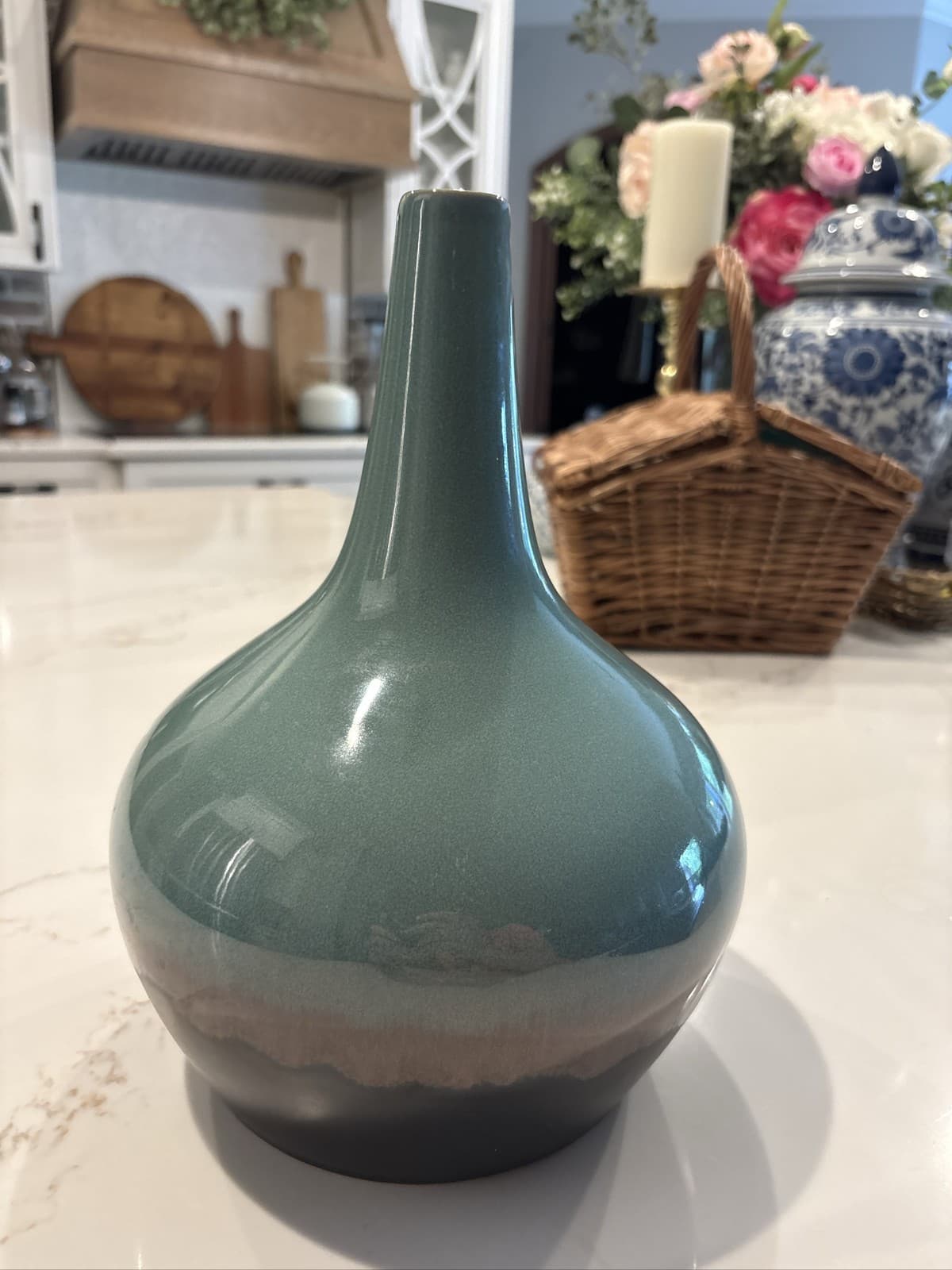 MCM Studio Art Pottery Blue Drip Glaze Bud Vase Teardrop Ceramic - Thumbnail 2