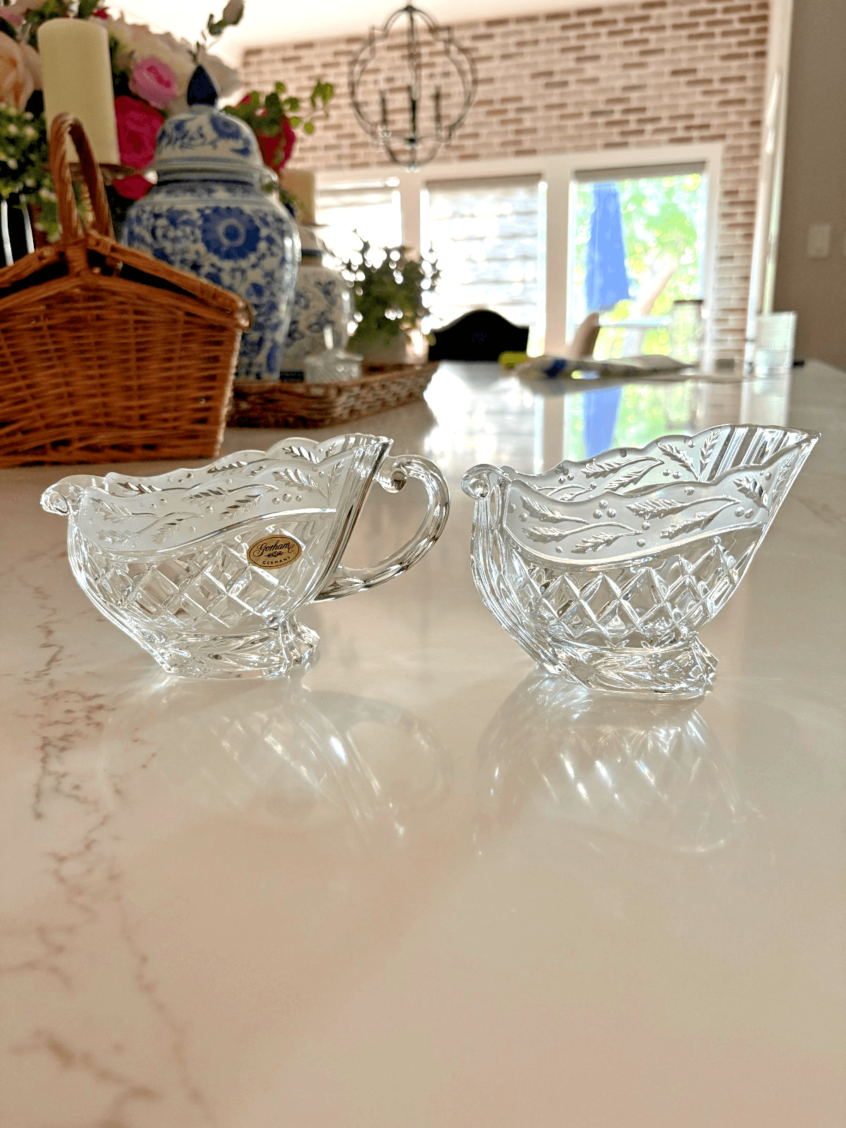 Elegant Gorham Crystal "Holiday Traditions" Sleigh Creamer and Sugar Christmas - Thumbnail 2