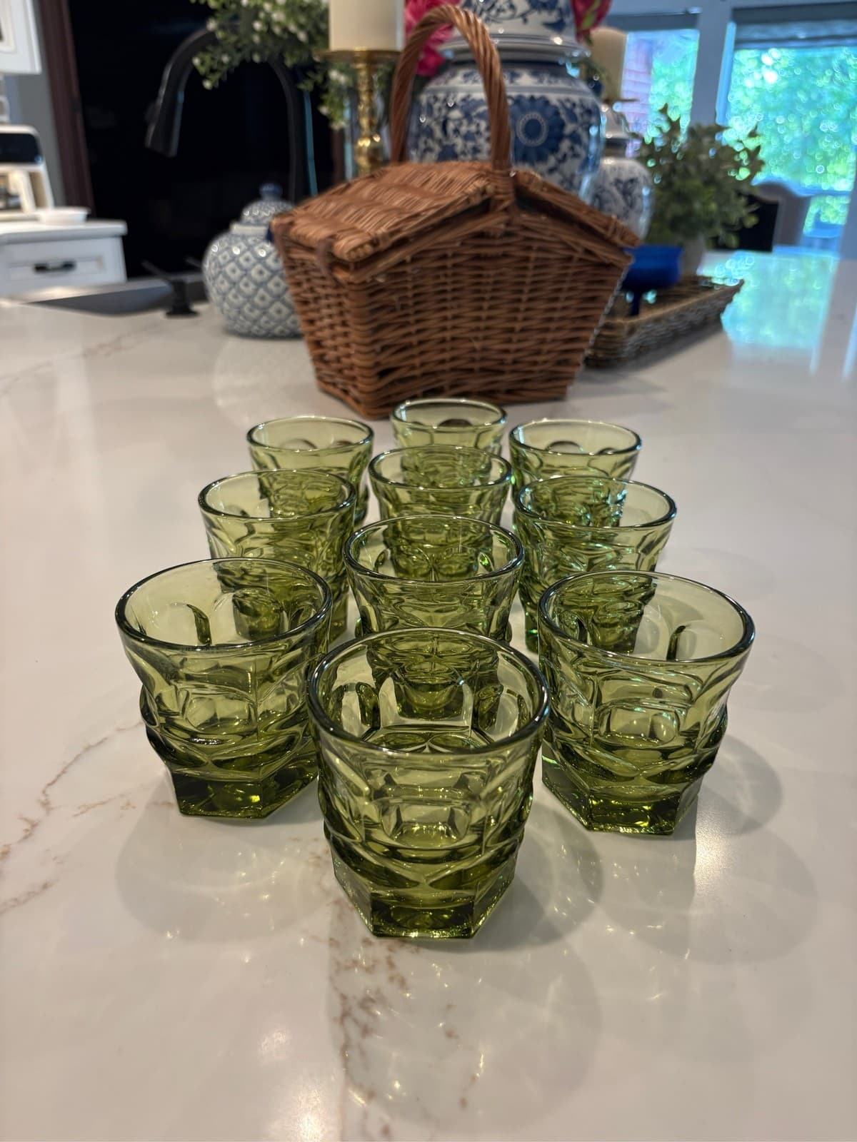 Set of 10 Fostoria Argus Green 3" Old Fashioned small Juice Tumblers HFM Glass