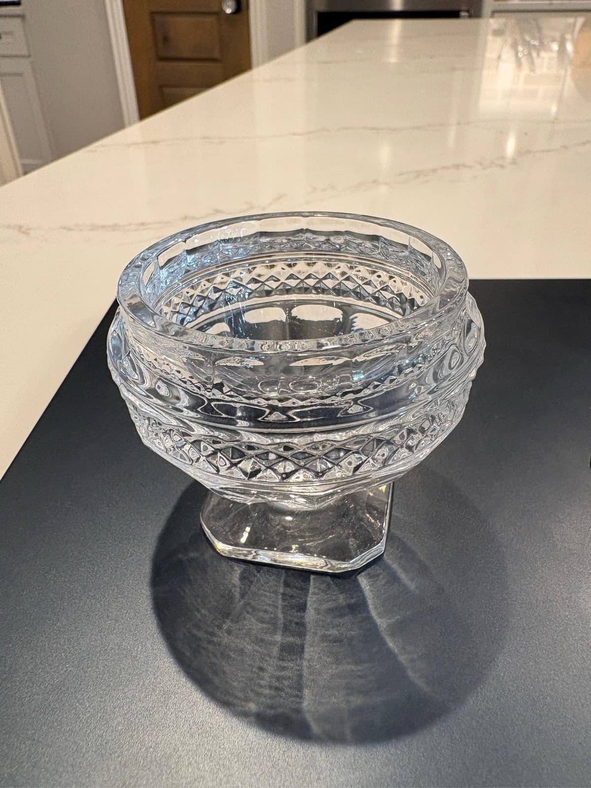 4 Lead Shannon Crystal Footed Master Salt Cellar Glass Dip Dish Diamond Pattern - Thumbnail 2