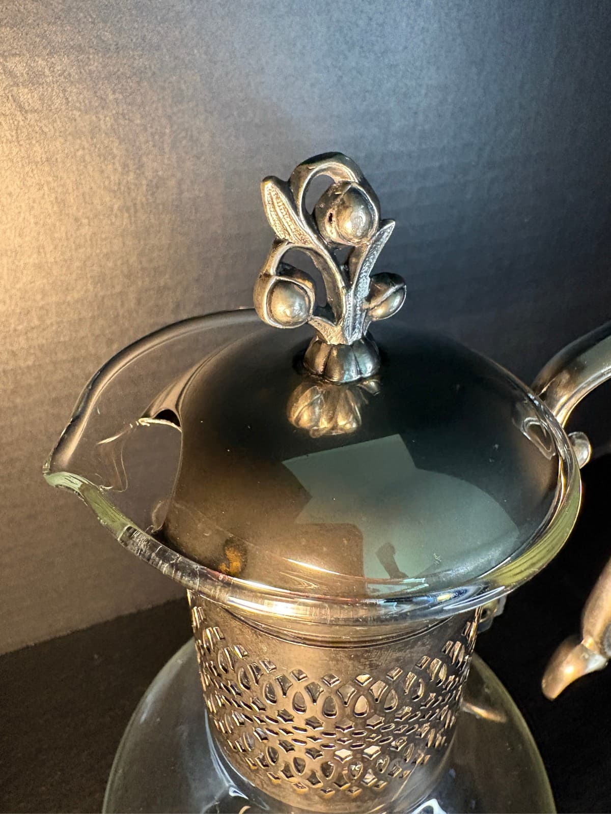 Silver Plated and Glass Claret Decanter Pitcher Carafe with Lid - Thumbnail 2