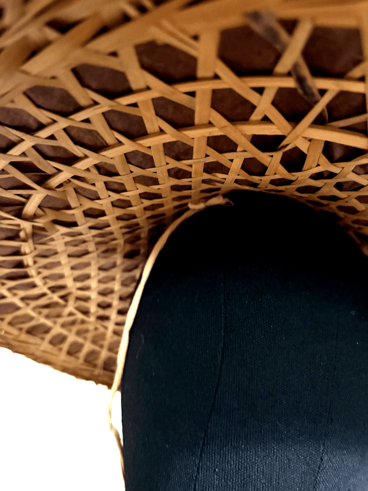 19" Vintage Asian Woven Bamboo Rattan Conical Hat Rice Paddy Farmer Sun Shade - Thumbnail 3