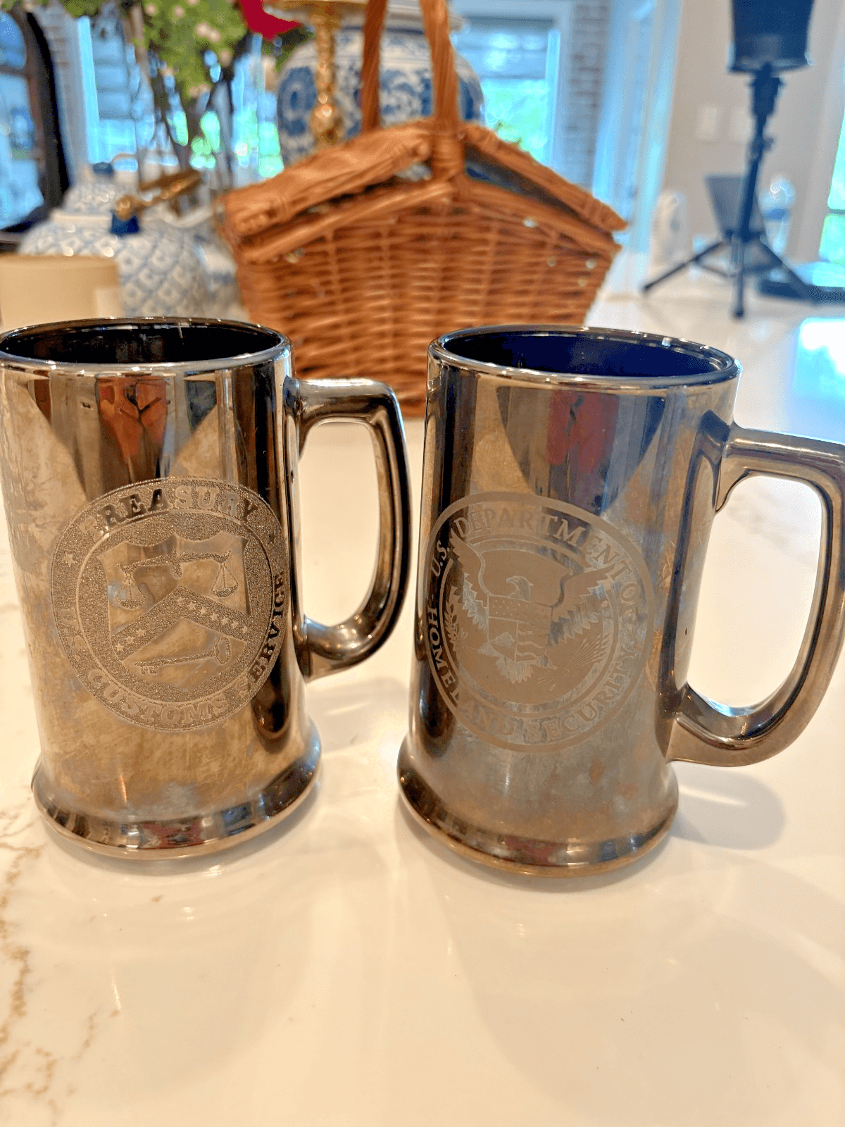 2 U.S. Customs Service & Department of Homeland Security Etched Glass Beer Mugs