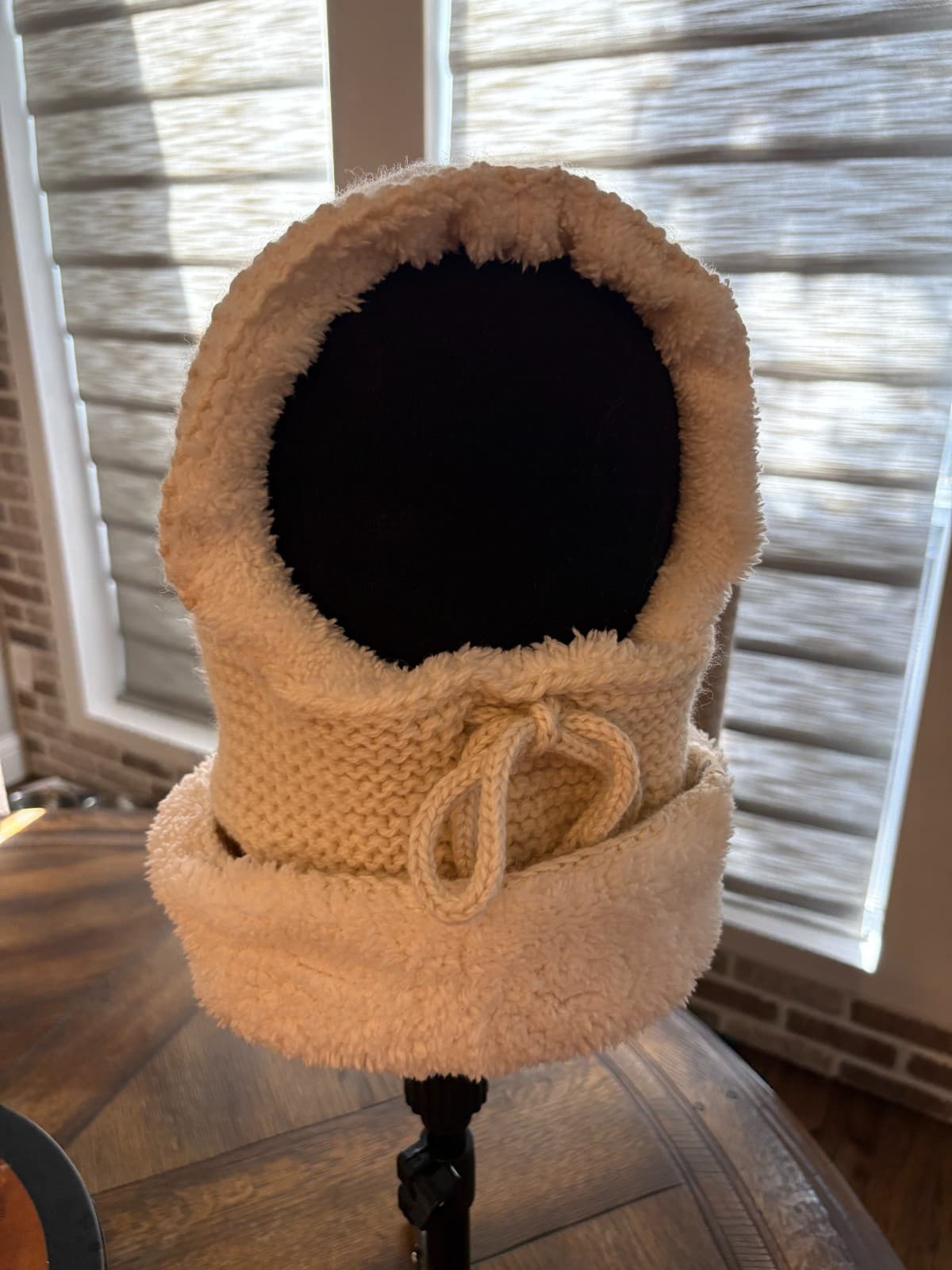 Nirvanna Designs Hand Knit 100% Wool Hood Balaclava Sherpa Lined Nepal Ivory - Thumbnail 6