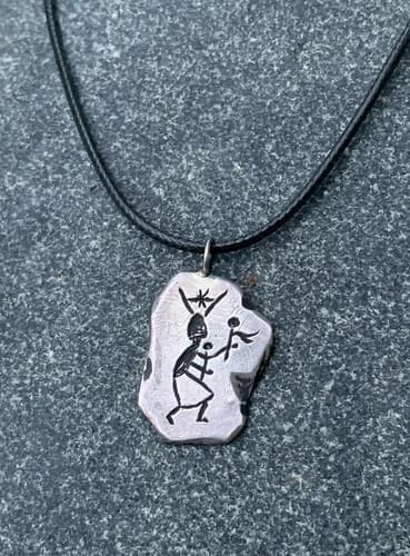 Sterling Silver PETROGLYPH Rock Art Pendant Signed Artisan Piece