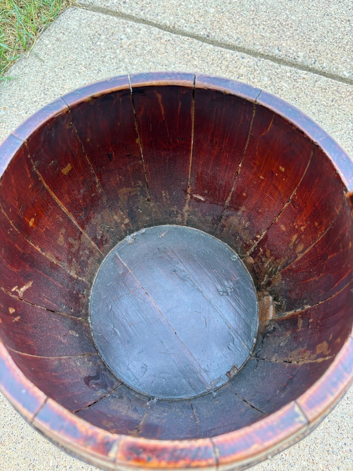 Chinese Wooden Rice Harvest Bucket Handled Metal Bound Grain Basket - Thumbnail 3