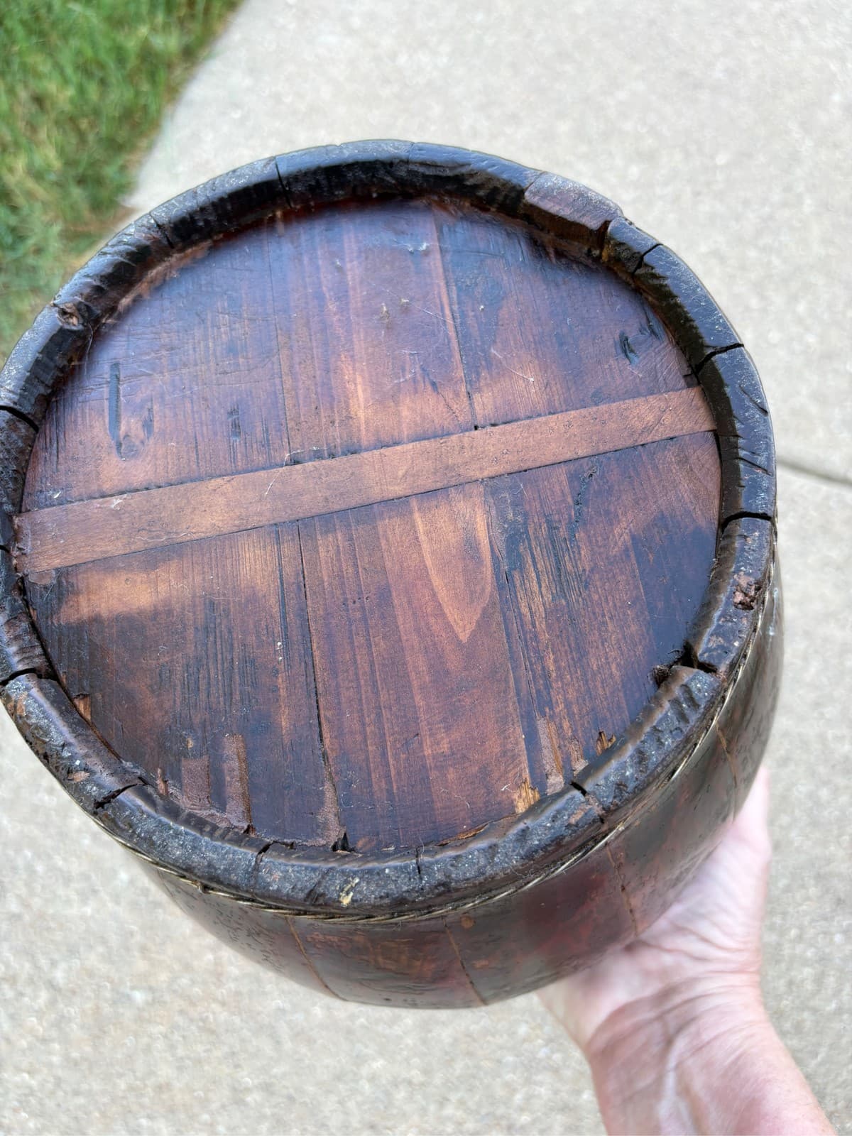 Chinese Wooden Rice Harvest Bucket Handled Metal Bound Grain Basket - Thumbnail 5