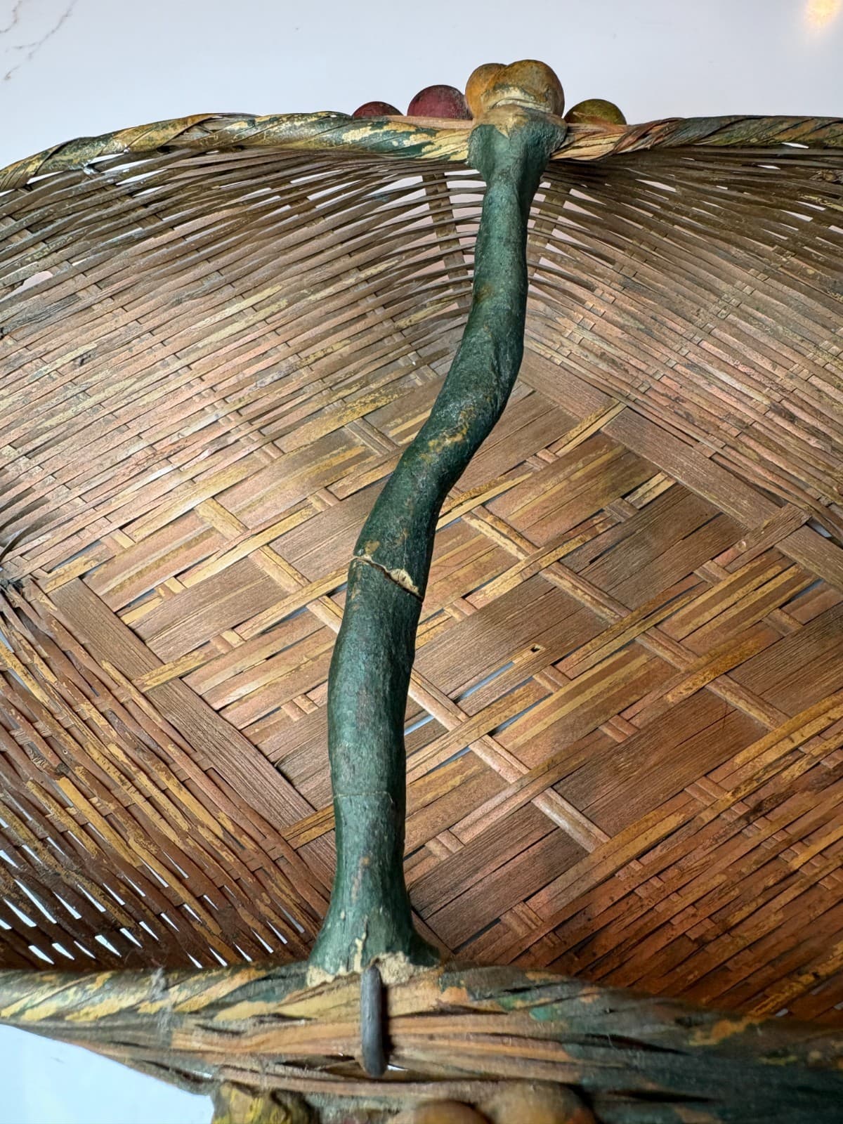Vintage Barbola Style Gesso Fruit Wicker Basket Cottage French Country Decor - Thumbnail 2